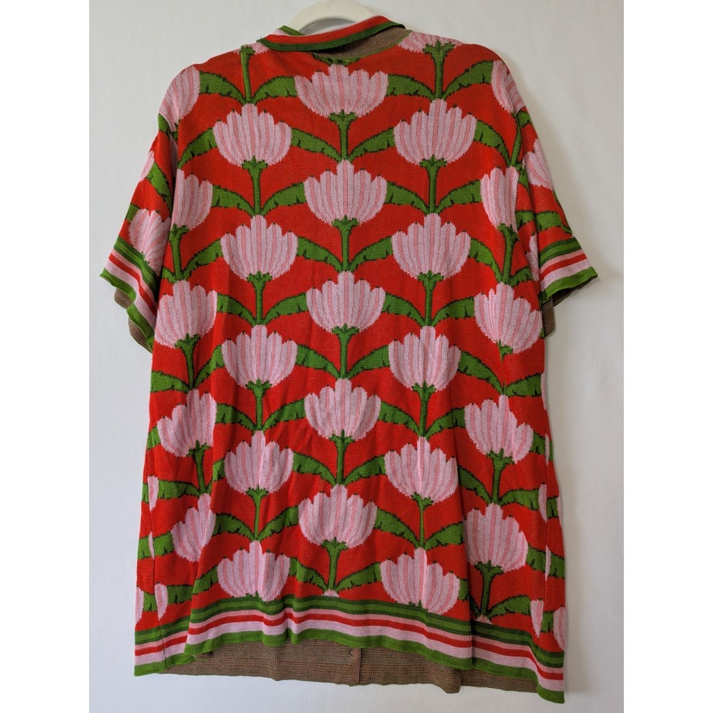 Farm Rio Red Pink Floral Tulip Knit Oversized Button Down Shirt Cardigan Size M - Picture 3 of 10